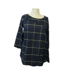 Acote Women's Black & Yellow 3/4 Sleeve Round Neck Plaid Pullover Blouse Size S
